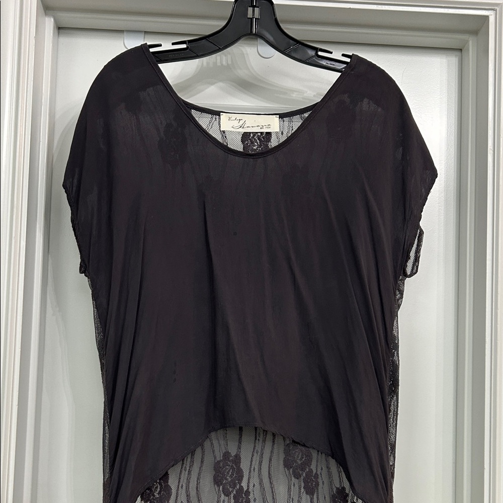 Vintage Havana Charcoal Sheer Lace Blouse